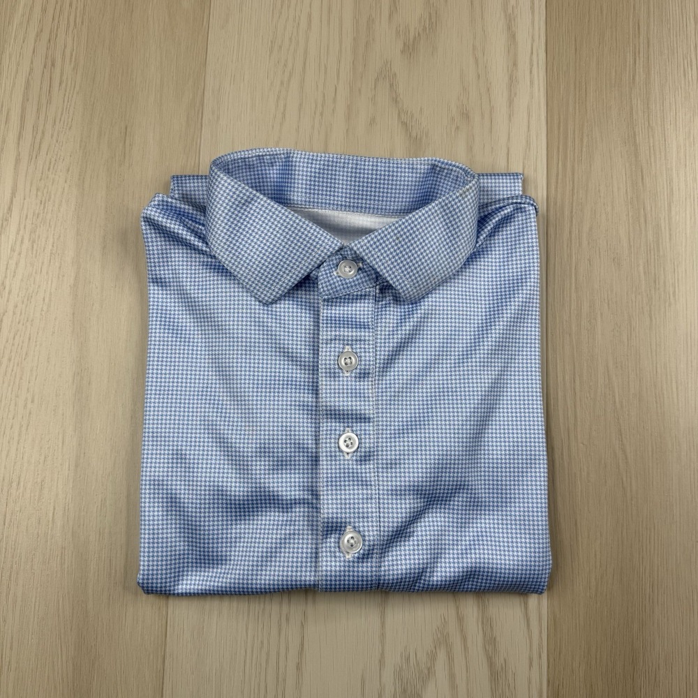 Collars and Co Dress Collar Polo Shirt Blue Houndstooth Mens Size S Small